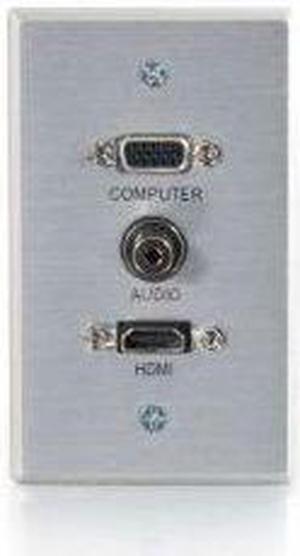 C2G 41034 SINGLE GANG HDMI  HD15 VGA  AND 3.5MM WALL PLATE - BRUSHED ALUMINUM