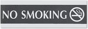 Century Series Office Sign, No Smoking, 9 x 1/2 x 3, Black/Silver
