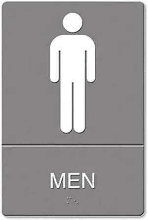 ADA Sign, Men Restroom Symbol w/Tactile Graphic, Molded Plastic, 6 x 9, Gray
