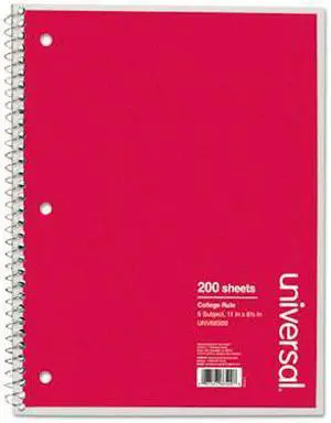 Universal 5 Sub. Wirebound Notebook 11 x 8 1/2 College Rule 200 Sheets Black Cover 66500