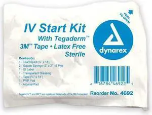 DYNAREX 4692 IV Start Kit, Polyethylene, Tyrek, 5 5/16 in L, 3 15/16 in W