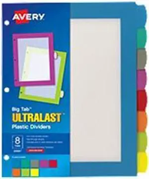 Avery Ultralast Big Tab Plastic Dividers, 8-Tab Set, Multicolor (24901)