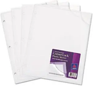 Avery-Dennison 72269 Three-Hole Punched Corner Lock Plastic Sleeves, Clear - 11.75 x 9.5 in.