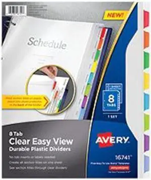 Avery-Dennison 16741 Clear View Plastic Dividers with Sheet Protector, 8-Tab Letter