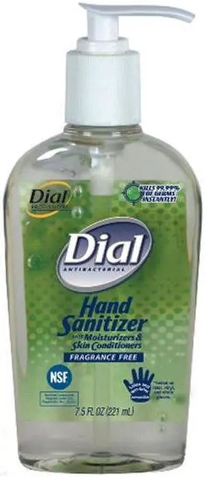 Dial DIA 01585 Antibacterial Hand Sanitizer with Moisturizers, 7.5oz, Fragrance-Free
