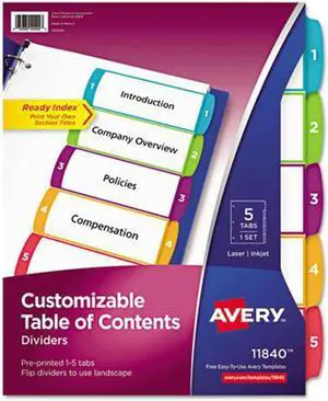 Avery-Dennison 11840 Ready Index Table Of Contents Dividers, 1-5 Letter