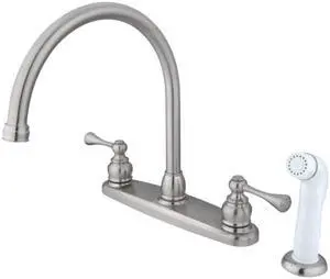Kingston Brass KB728BL Gooseneck Kitchen Faucet with White Sprayer, Satin Nickel