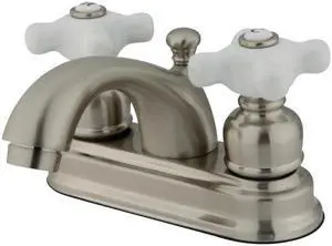 Kingston Brass KB3608PX 4 in. Centerset Lavatory Faucet with Procelain Cross Handle, Satin Nickel