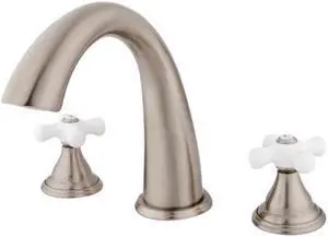 Kingston Brass KS5368PX Roman Tub Filler with Procelain Cross Handle & Handle, Satin Nickel
