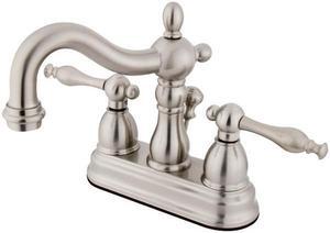 Kingston Brass KB1608NL 4 in. Heritage Centerset Lavatory Faucet with Retail Pop-Up & Metal Lever Handle Satin Nickel