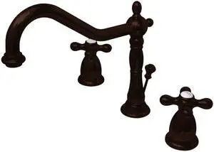 Kingston Brass KS1995AX Heritage Widespread Lavatory Faucet with Cross Handle & Brass Pop-Up, Oil Rubbed Bronze