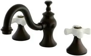 Kingston Brass KC7165PX Widespread Lavatory Faucet with Procelain Cross Handle & Brass Pop-Up, Oil Rubbed Bronze