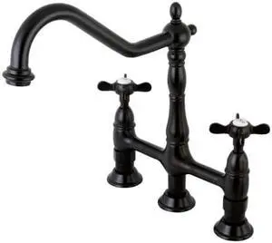 Kingston Brass KS1275BEXBS 8 in. Centerset Kitchen Faucet & Brass Sprayer with Metal Cross Handle, Oil Rubbed Bronze