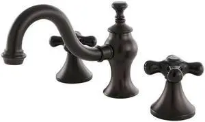 Kingston Brass KC7165PKX Duches Widespread Lavatory Faucet with Cross Handle & Brass Pop-Up, Oil Rubbed Bronze