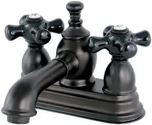 Kingston Brass KS7005PKX 4 in. Long Spout Centerset Lavatory Faucet with Brass Pop-Up Cross Handle, Oil Rubbed Bronze