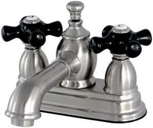 Kingston Brass KS7008PKX 4 in. Long Spout Centerset Lavatory Faucet with Brass Pop-Up Cross Handle, Satin Nickel