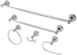 Kingston Brass BAHK5012478C 18 & 24 in. Mesa Verde Bath Combo, Towel Bar, Ring Hook, & Paper Holder, 5 Piece - Polished Chrome