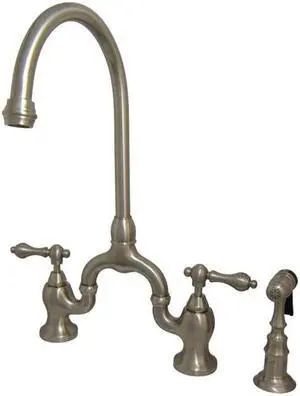 Kingston Brass KS7798ALBS English Country Kitchen Bridge Faucet with Brass Sprayer, Satin Nickel
