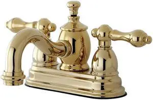 Kingston Brass KS7102AL 4 in. English Country Centerset Lavatory Faucet with Brass Pop-Up with Metal Lever Handle, Polished Brass