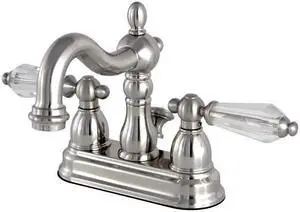 Kingston Brass KS1608WLL 4 in. Centerset Lavatory Faucet with Brass Pop-Up & Metal Lever Handle Satin Nickel