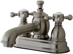 Kingston Brass KS7008BX 4 in. English Country Centerset Lavatory Faucet with Brass Pop-Up Cross Handle, Satin Nickel