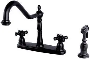 Kingston Brass KB1755PKXBS 8 in. Victorian Centerset Kitchen Faucet & Brass Sprayer with Classic Cross Handle, Oil Rubbed Bronze