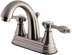 Kingston Brass KS7618TAL 4 in. Centerset Lavatory Faucet with Metal Pop-Up Drain Assembly, Satin Nickel
