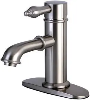 Kingston Brass KS7418AL Single Lever Handle Lavatory Faucet with Brass Pop-Up & Plate, Satin Nickel