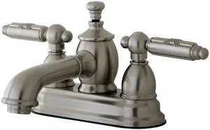 Kingston Brass KS7008GL 4 in. Georgian Centerset Lavatory Faucet with Brass Pop-Up & Metal Lever Handle Satin Nickel