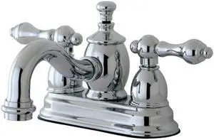 Kingston Brass KS7101AL 4 in. English Country Centerset Lavatory Faucet with Brass Pop-Up with Metal Lever Handle, Polished Chrome
