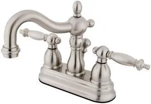 Kingston Brass KS1608TL 4 in. Heritage Centerset Lavatory Faucet with Brass Pop-Up & Metal Lever Handle Satin Nickel