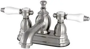 Kingston Brass KS7008BPL 4 in. Centerset Lavatory Faucet with Brass Pop-Up, Satin Nickel