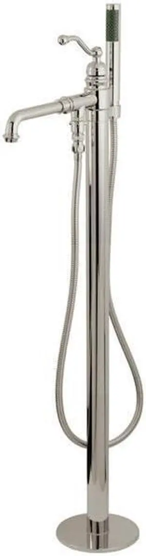 Kingston Brass KS7038ABL English Country Single Handle Freestanding Roman Tub Faucet with Hand Shower, Satin Nickel
