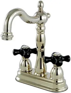 Kingston Brass KB1492PKX 4 in. Centerset Bar Faucet with Classic Cross Handle, Polished Brass