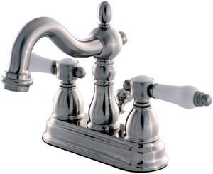 Kingston Brass KB1608BPL 4 in. Centerset Lavatory Faucet with Retail Pop-Up Classic Cross Handle, Satin Nickel