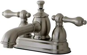 Kingston Brass KS7008AL 4 in. English Country Centerset Lavatory Faucet with Brass Pop-Up with Metal Lever Handle, Satin Nickel