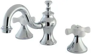 Kingston Brass KC7161PX Widespread Lavatory Faucet with Procelain Cross Handle & Brass Pop-Up, Chrome