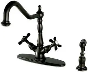 Kingston Brass KS1235BEXBS Mono Deck Mount Kitchen Faucet with Classic Lever Handle & Brass Sprayer, Oil Rubbed Bronze