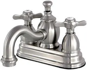 Kingston Brass KS7108BEX 4 in. Centerset Lavatory Faucet with Cross Handle & Brass Pop-Up, Satin Nickel