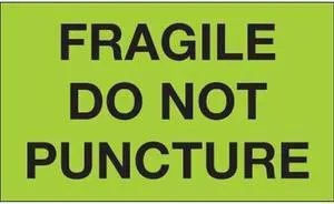 Tape Logic DL1197 3 x 5 in. - Fragile - Do Not Puncture Fluorescent Green Labels - Roll of 500