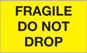Tape Logic DL1198 3 x 5 in. - Fragile - Do Not Drop Fluorescent Yellow Labels - Roll of 500