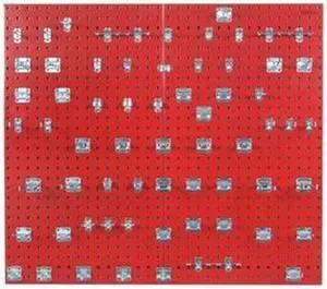 Triton Products LB2-RKit 2 24 x 42.5 x 0.562 in. Epoxy 18 Gauge Steel Square Hole Pegboards with 63 Piece Loc Hook Assortment, Red