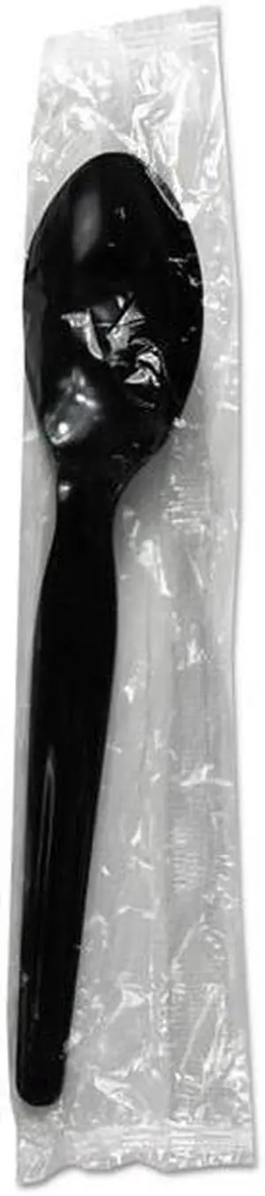Boardwalk TSHWPSBIW Heavyweight Wrapped Polypropylene Cutlery Teaspoon - Black