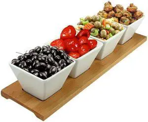 Elama Signature Modern 5pc Appetizer and Condiment Server with 4  Serving Dishes and a Bamboo Serving Block