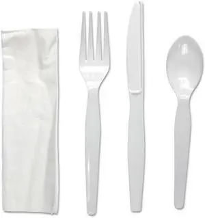 Boardwalk FKTNHWPSWH Four-Piece Cutlery Kit, Fork / Knife / Napkin / Teaspoon, Heavyweight, White, 250 / Carton