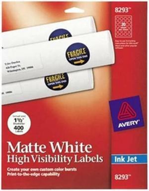 Vibrant Inkjet Color-Print Labels w/ Sure Feed, 1 1/2" dia, White, 400/PK 8293