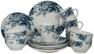 Elama Traditional Blue Rose 16 Piece Dinnerware Set