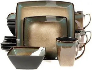 Gibson Tequesta 16pc Square Dinnerware Set- Taupe