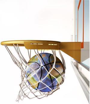 StockTrek Images PSTVET200041S 3D Rendering of Basketball with Earth Globe Texture Falling Into A Basketball Hoop Poster Print, 12 x 15