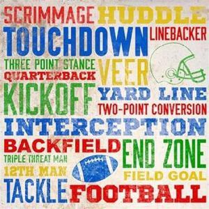 Sun Dance Graphics PDX10229BSMALL Colorful Football Typography Poster Print by Sd Graphics Studio, 12 x 12 - Small